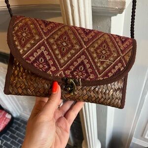 Brown and Red Woven Women's Bag
